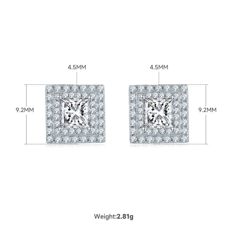 Exquisite Square S925 Silver Plated Platinum Moissanite Diamond Pendant Earnail Set